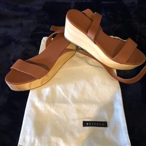 Nisolo brown leather strappy wedges